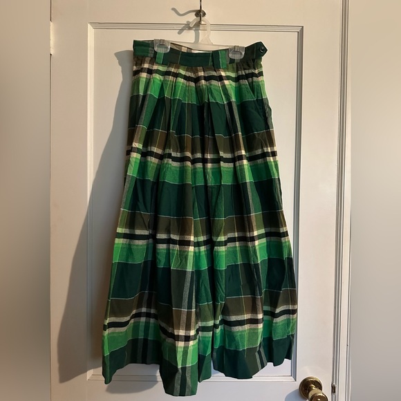 Toast Windbreaker Check Cotton Culottes | Wax Green - Picture 4 of 6